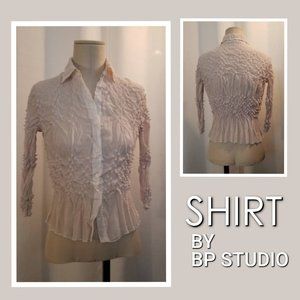 Vintage Cream Crepe Button Up Collared Shirt S